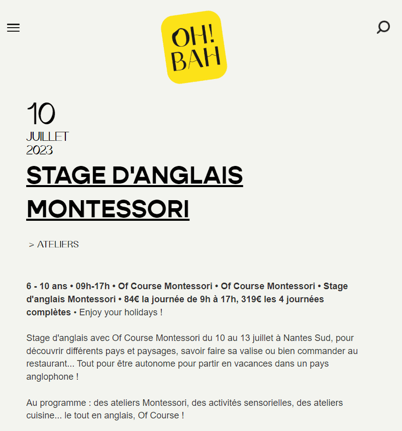 Of Course Montessori stage d'anglais Nantes Magazine Oh Bah