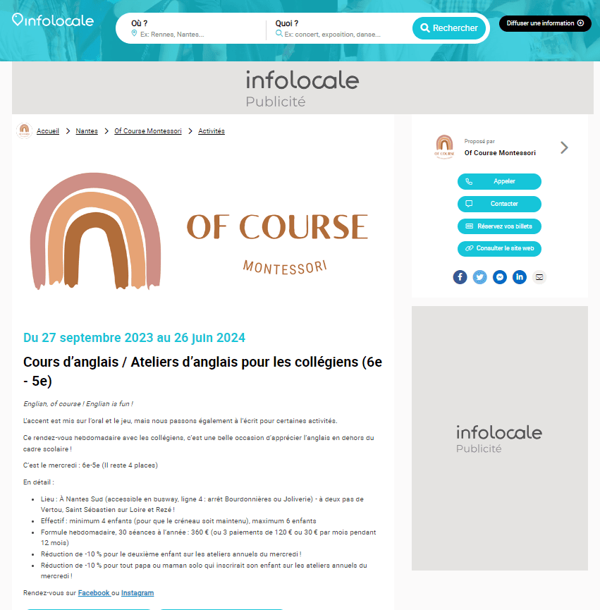 Anglais ludique ados collège Nantes Of Course Montessori Info Locale